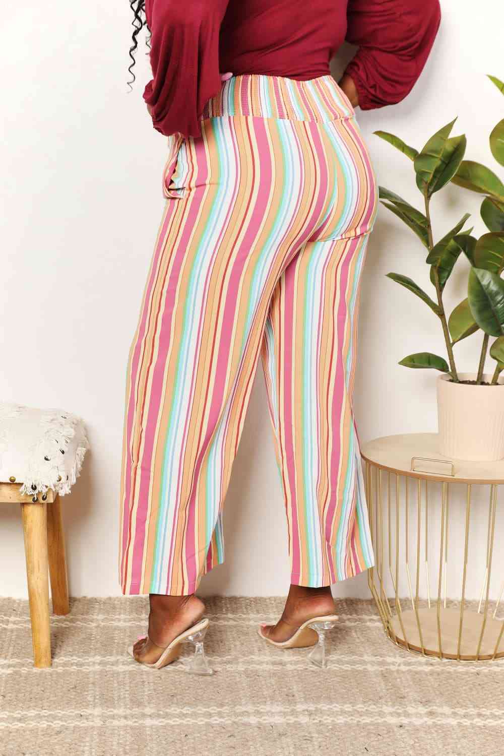 Double Take Striped Smocked Waist Pants with Pockets - Do Shop It™