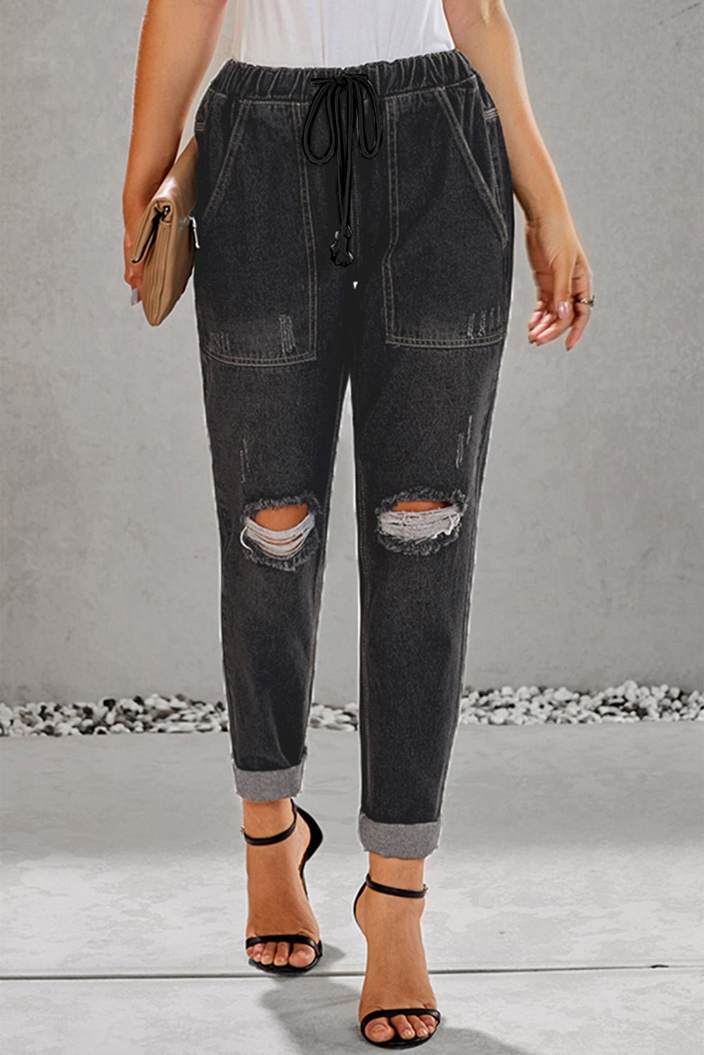 Drawstring Denim Joggers - Do Shop It™