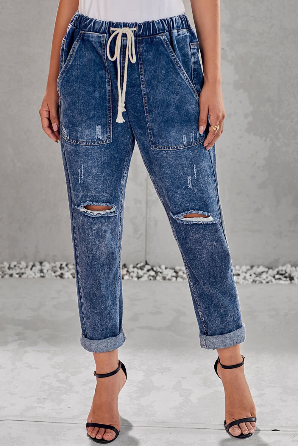 Drawstring Denim Joggers - Do Shop It™