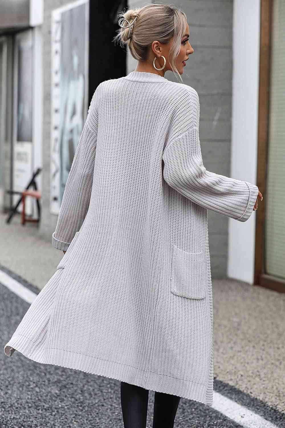 Dropped Shoulder Long Sleeve Cardigan with Pocket - Do Shop It™