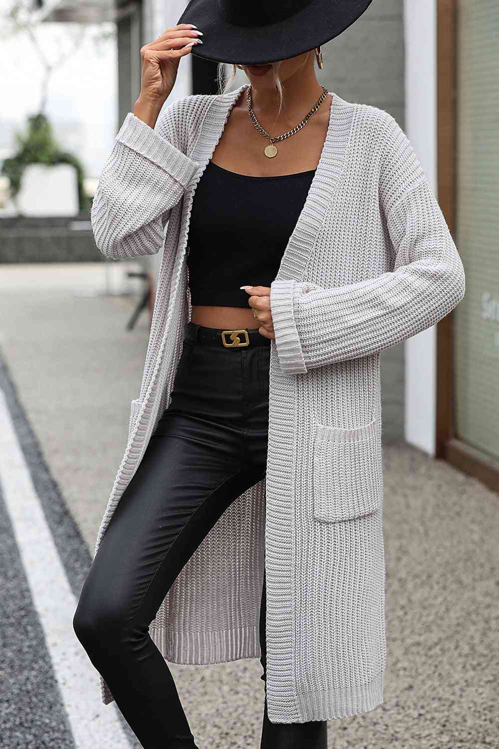 Dropped Shoulder Long Sleeve Cardigan with Pocket - Do Shop It™