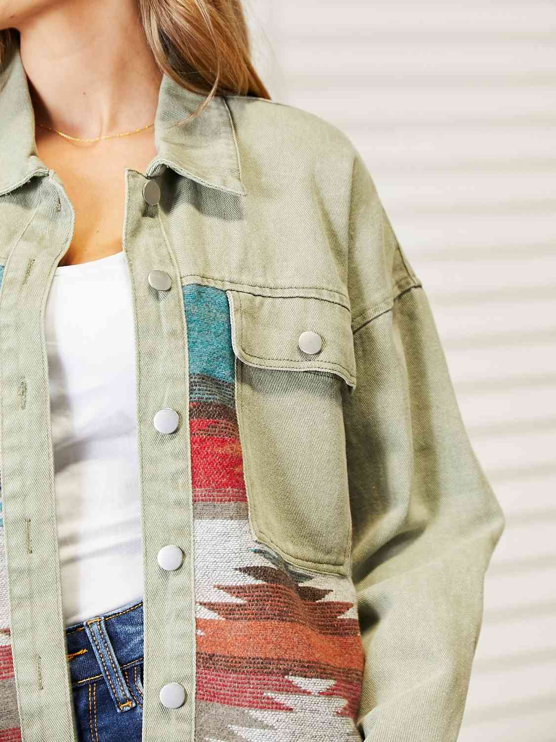 Dropped Shoulder Long Sleeve Printed Denim Jacket - Do Shop It™