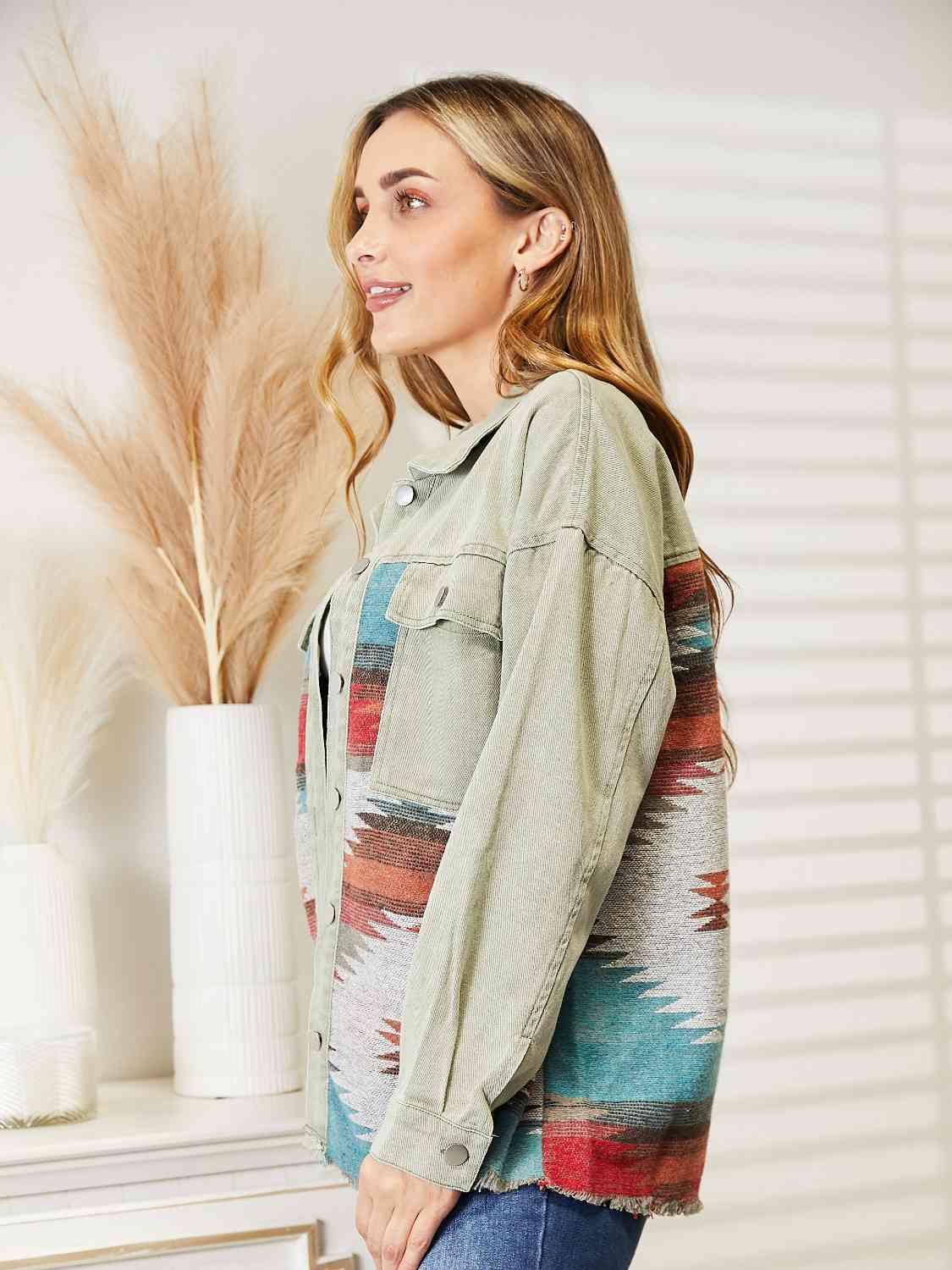 Dropped Shoulder Long Sleeve Printed Denim Jacket - Do Shop It™