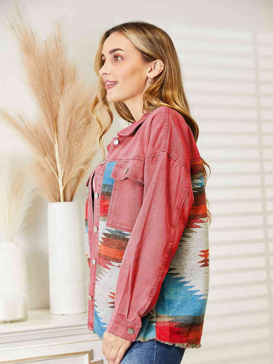 Dropped Shoulder Long Sleeve Printed Denim Jacket - Do Shop It™