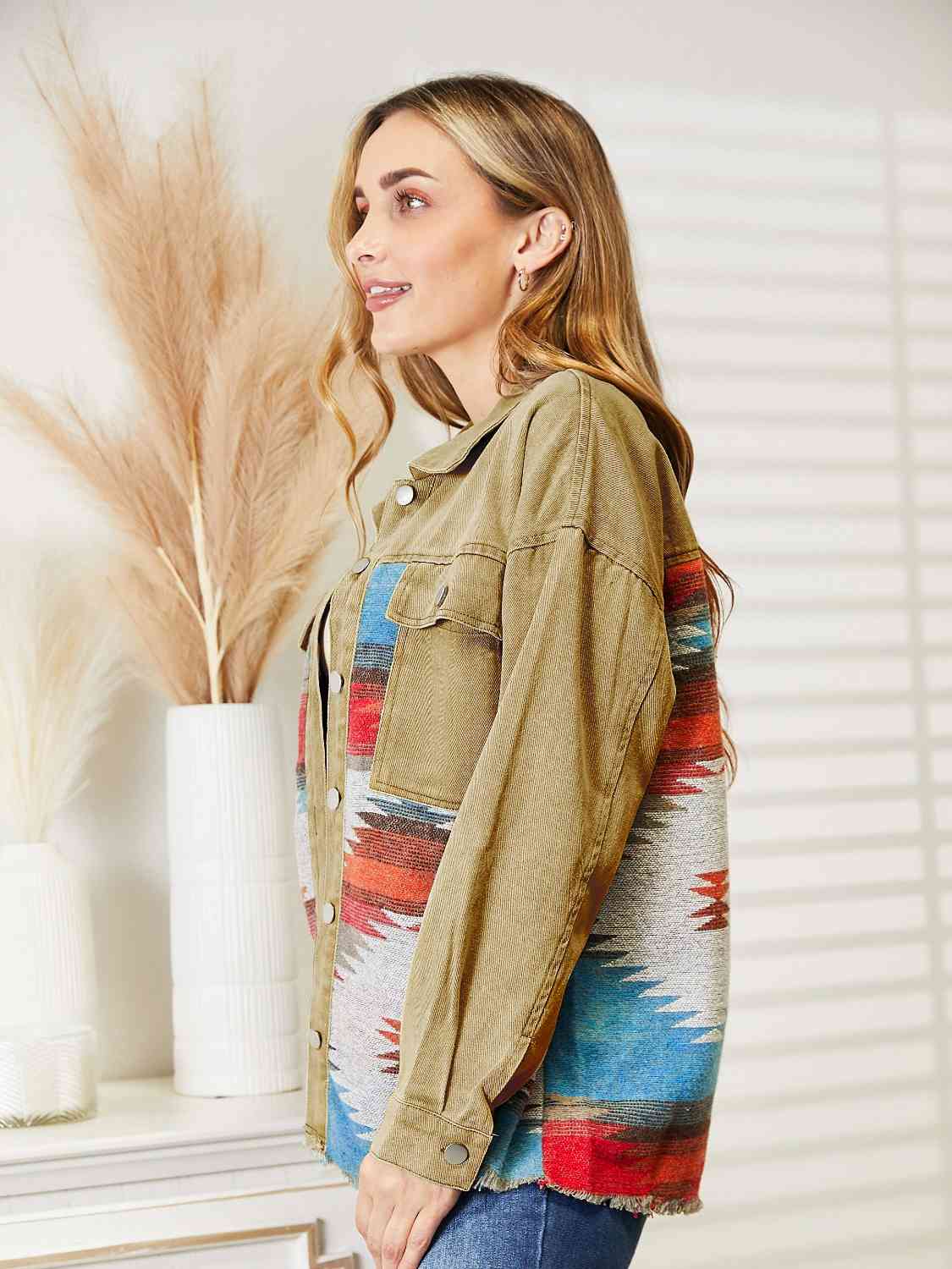 Dropped Shoulder Long Sleeve Printed Denim Jacket - Do Shop It™