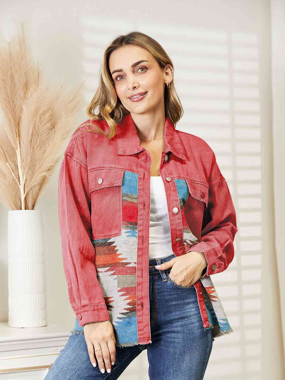 Dropped Shoulder Long Sleeve Printed Denim Jacket - Do Shop It™