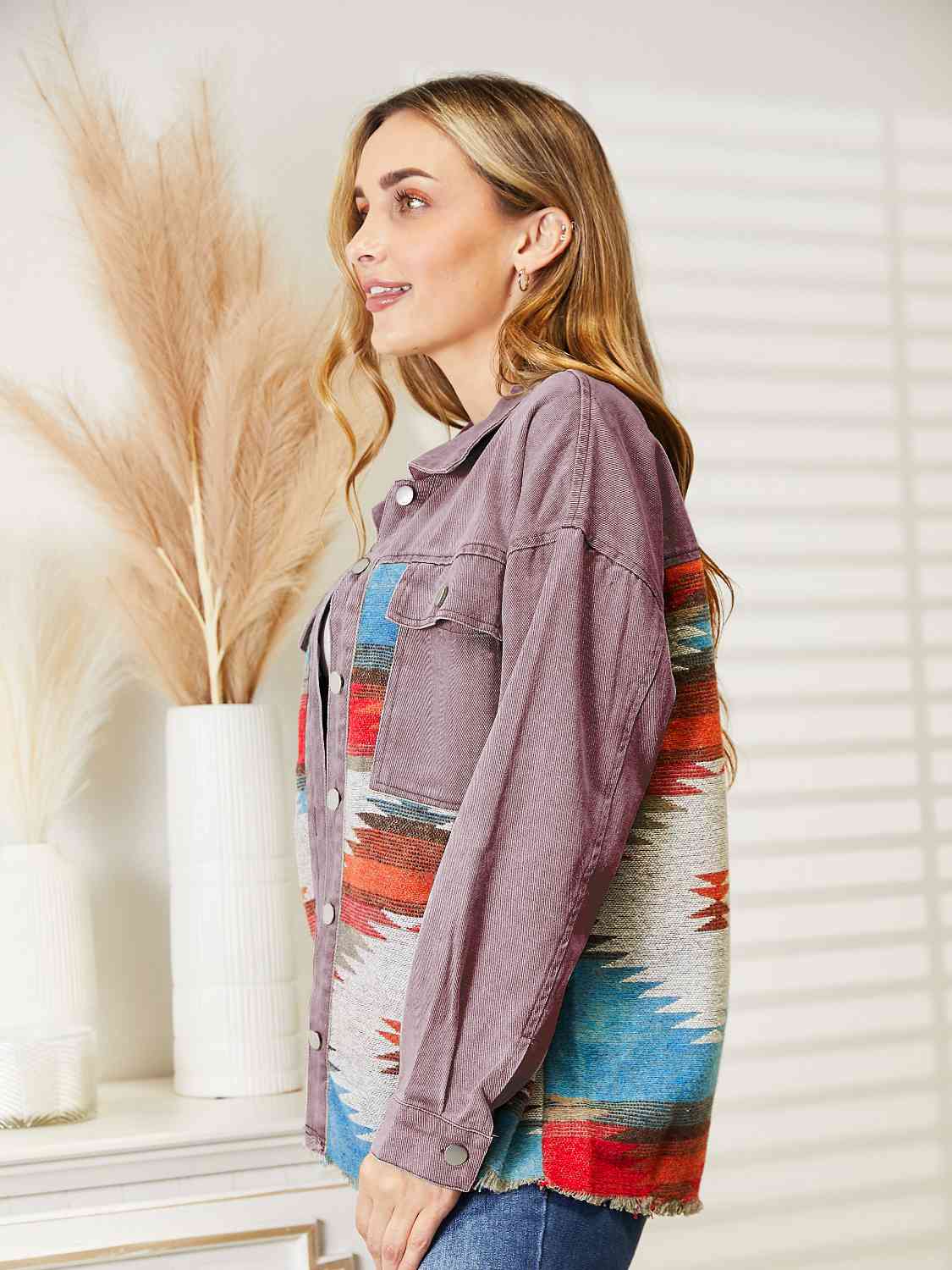 Dropped Shoulder Long Sleeve Printed Denim Jacket - Do Shop It™