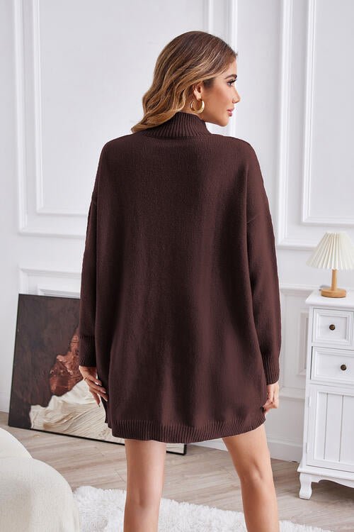 Exposed Seam Mock Neck Slit Sweater - Do Shop It™