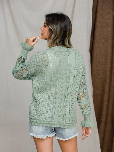 Eyelet Crochet Lantern Sleeve Sweater - Do Shop It™