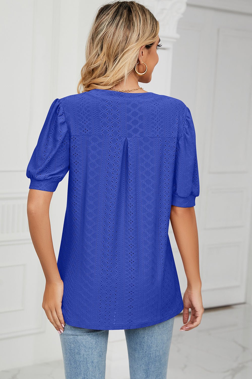 Eyelet Notched Short Sleeve T-Shirt - Do Shop It™