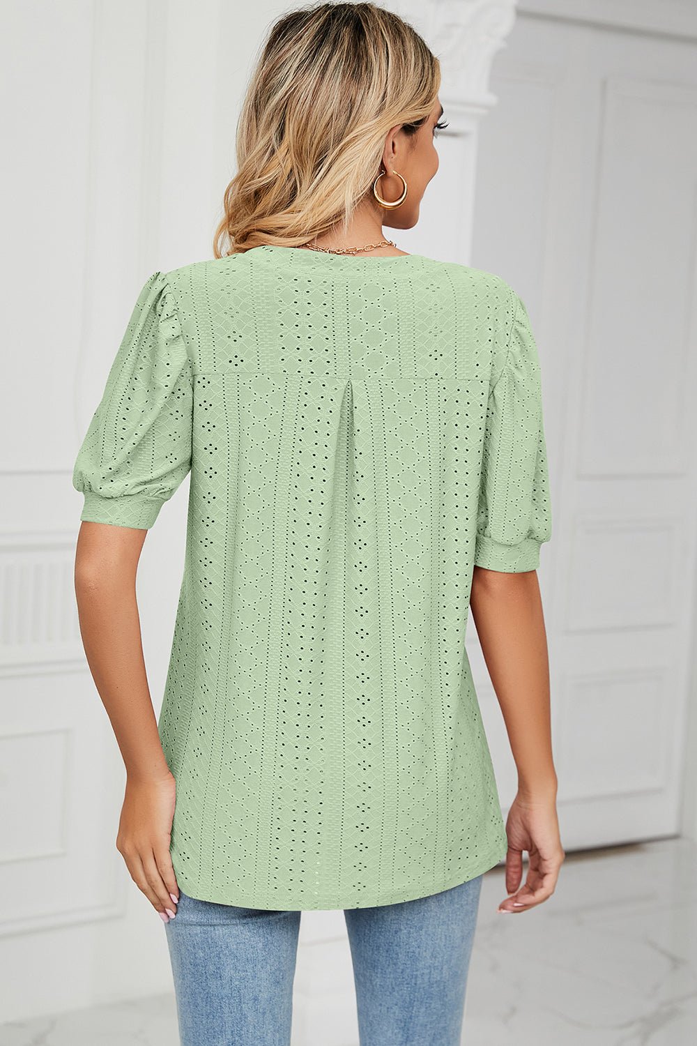 Eyelet Notched Short Sleeve T-Shirt - Do Shop It™