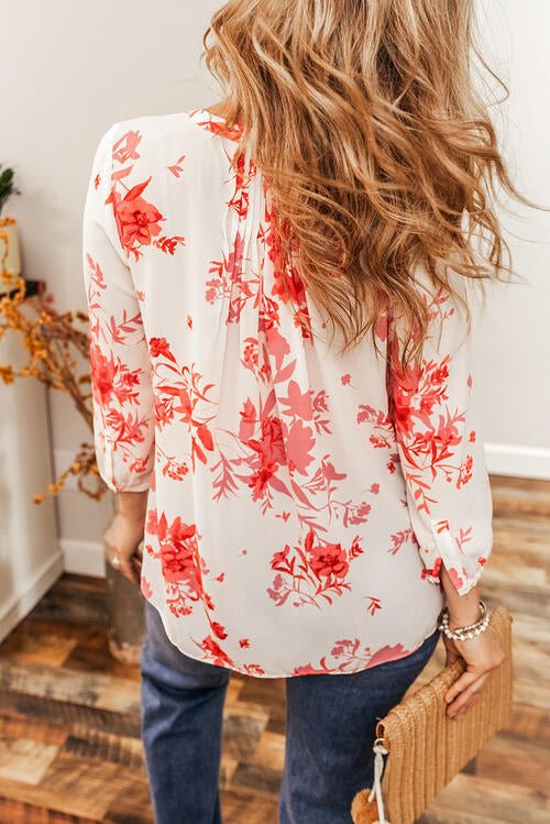 Floral Notched Long Sleeve Blouse - Do Shop It™