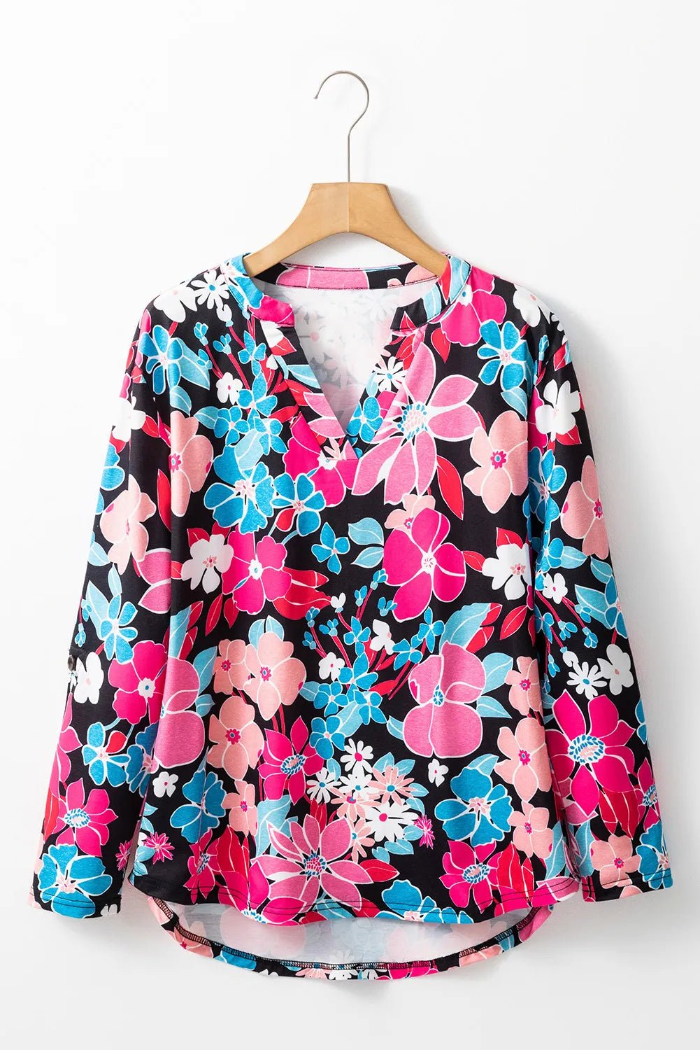 Floral Notched Long Sleeve Blouse - Do Shop It™