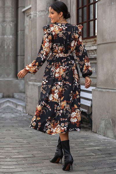 Floral Surplice Tie Front Ruffle Hem Midi Dress - Do Shop It™