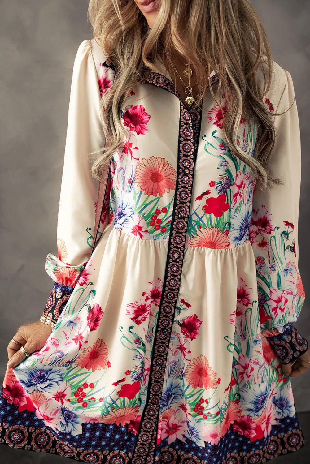 Flower Button Down Lantern Sleeve Dress - Do Shop It™