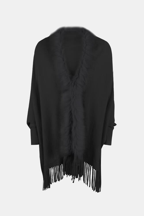 Fringe Open Front Long Sleeve Poncho - Do Shop It™