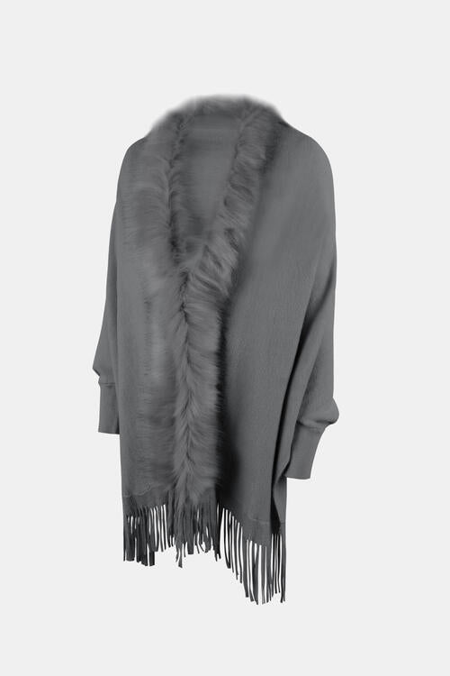 Fringe Open Front Long Sleeve Poncho - Do Shop It™