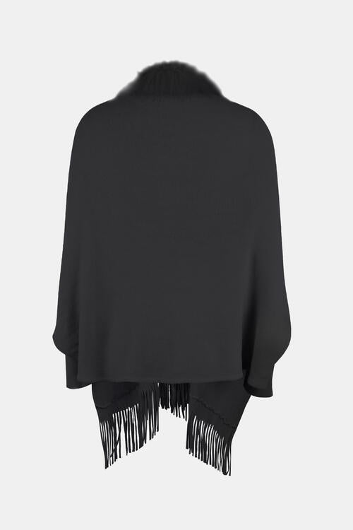 Fringe Open Front Long Sleeve Poncho - Do Shop It™