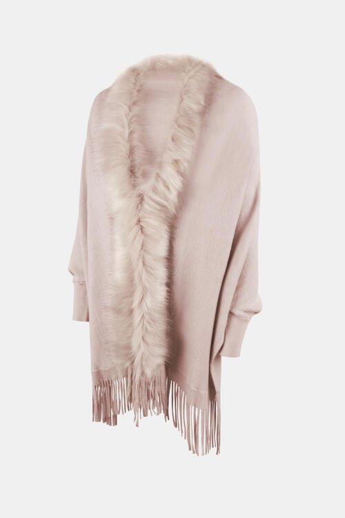 Fringe Open Front Long Sleeve Poncho - Do Shop It™