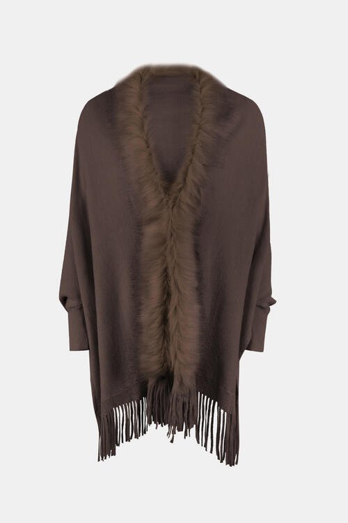 Fringe Open Front Long Sleeve Poncho - Do Shop It™