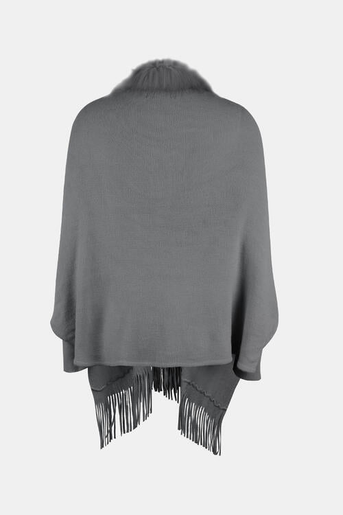 Fringe Open Front Long Sleeve Poncho - Do Shop It™