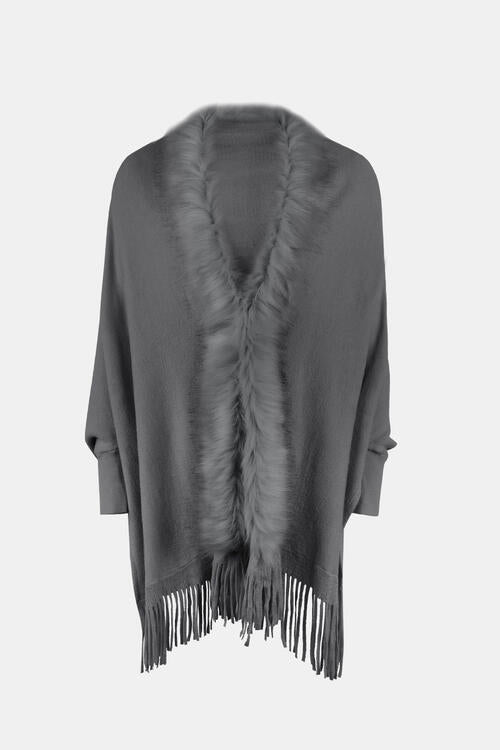 Fringe Open Front Long Sleeve Poncho - Do Shop It™