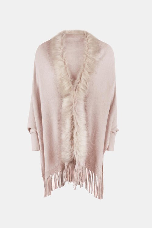 Fringe Open Front Long Sleeve Poncho - Do Shop It™