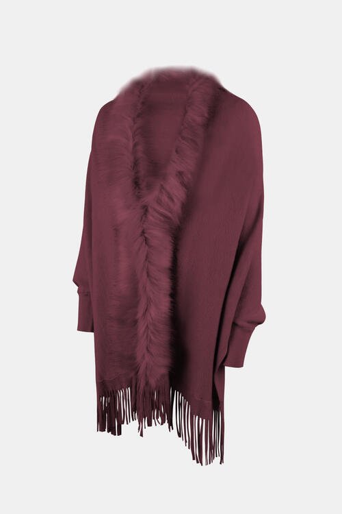 Fringe Open Front Long Sleeve Poncho - Do Shop It™