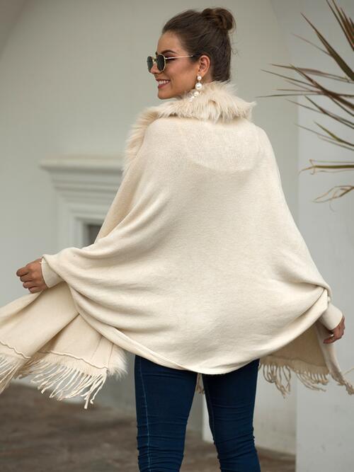 Fringe Open Front Long Sleeve Poncho - Do Shop It™