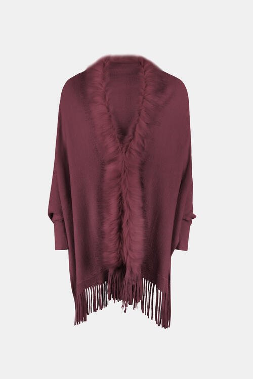 Fringe Open Front Long Sleeve Poncho - Do Shop It™