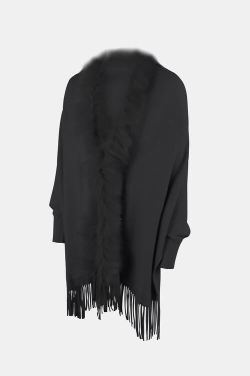 Fringe Open Front Long Sleeve Poncho - Do Shop It™