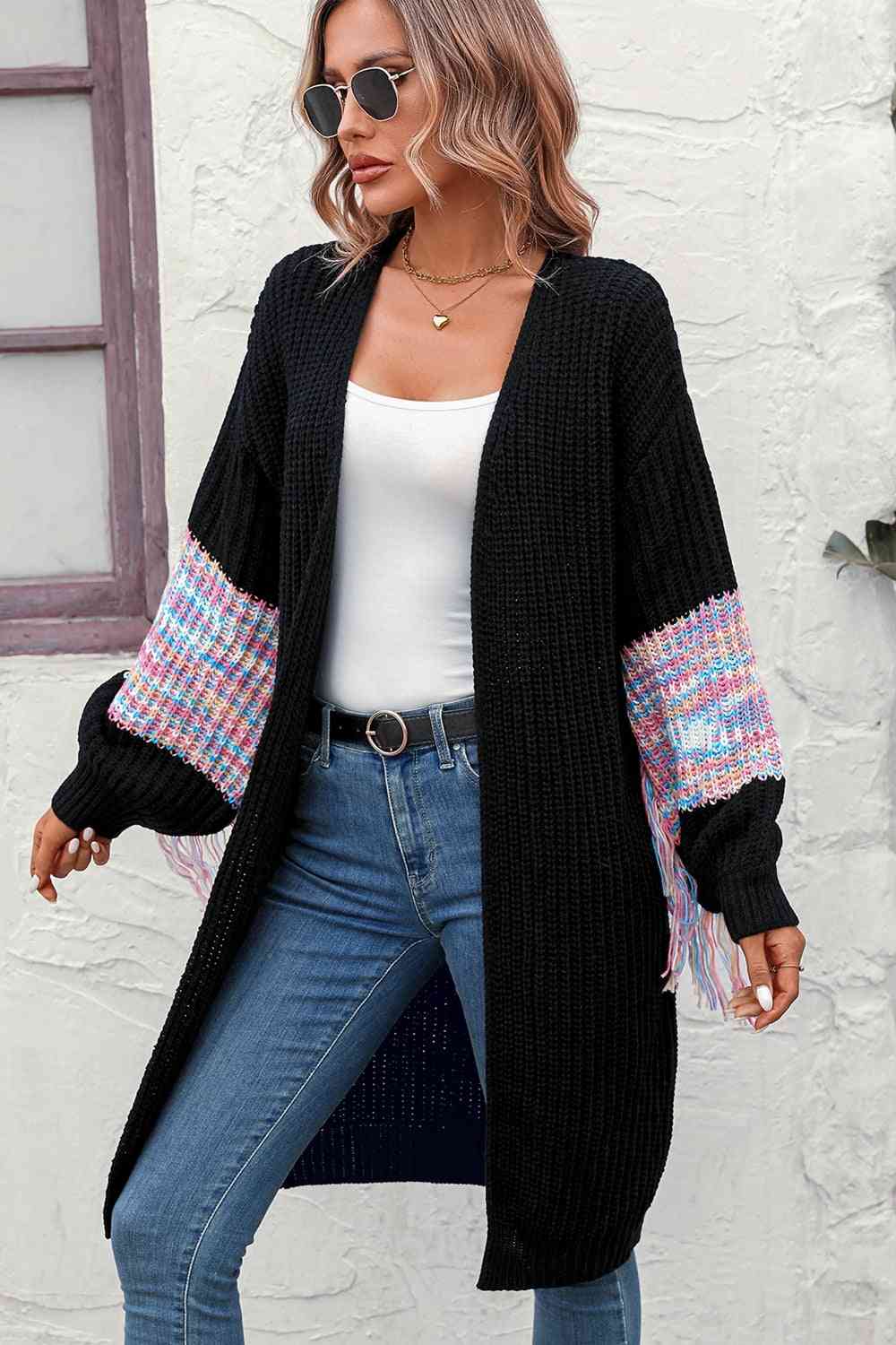 Fringe Sleeve Dropped Shoulder Cardigan - Do Shop It™