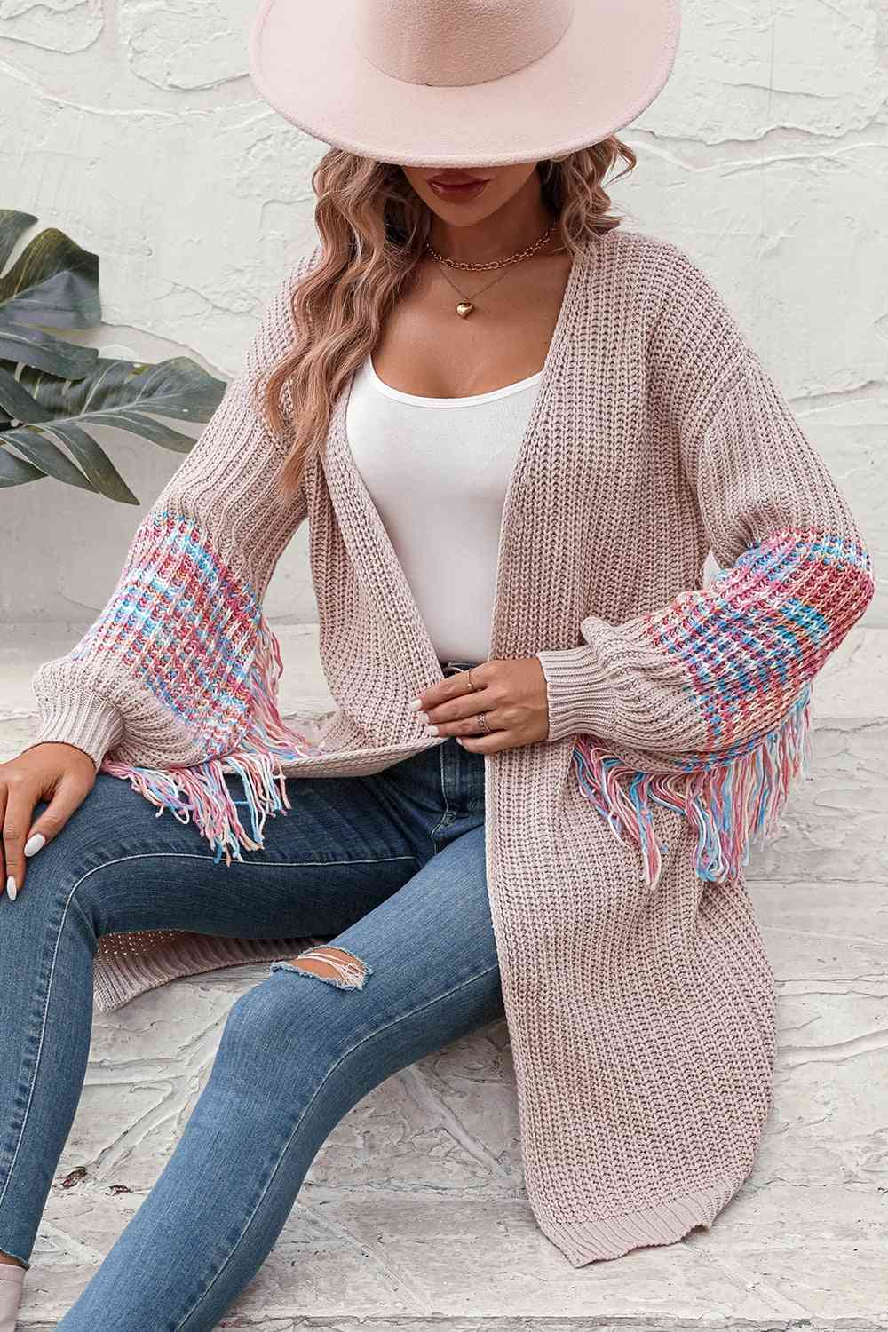 Fringe Sleeve Dropped Shoulder Cardigan - Do Shop It™