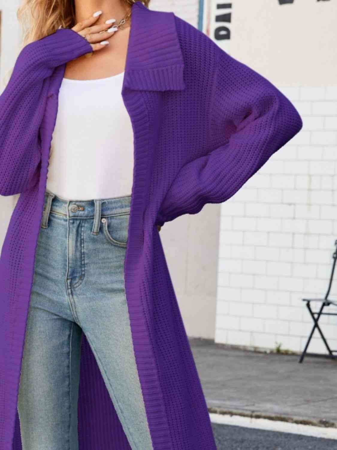 Full Size Collared Open Front Duster Cardigan - Do Shop It™