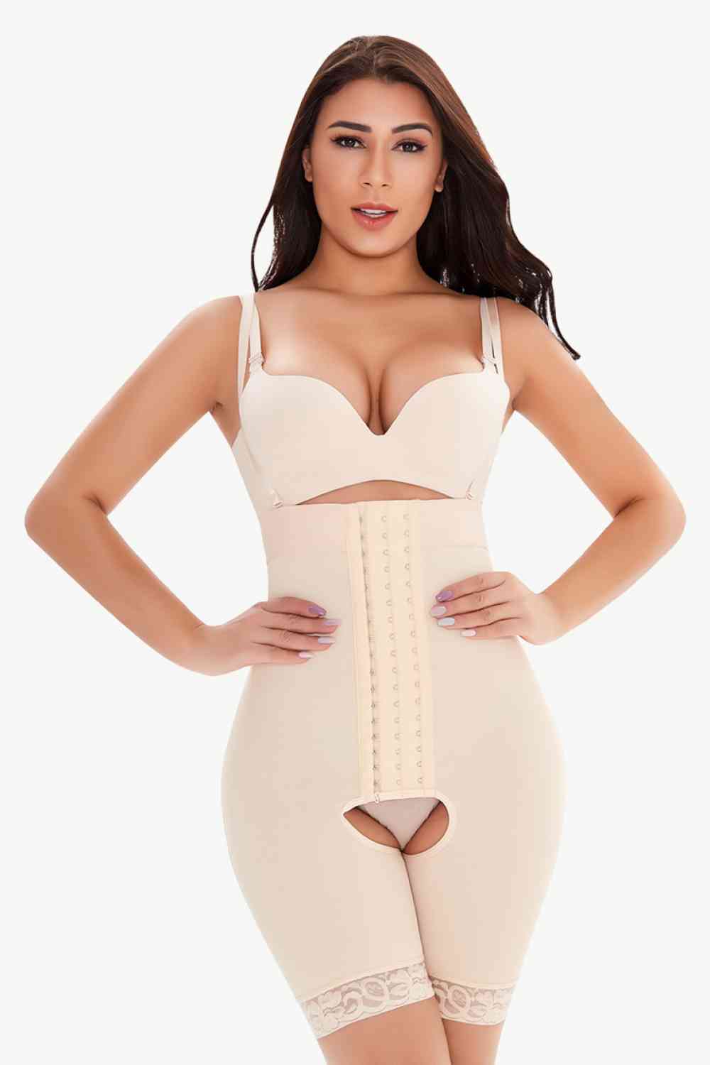 Full Size Hook - and - Eye Lace Trim Shaping Bodysuit - Do Shop It™