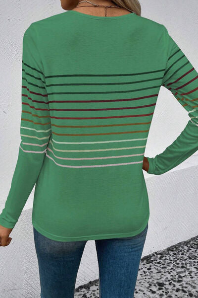 Striped Round Neck Long Sleeve T-Shirt