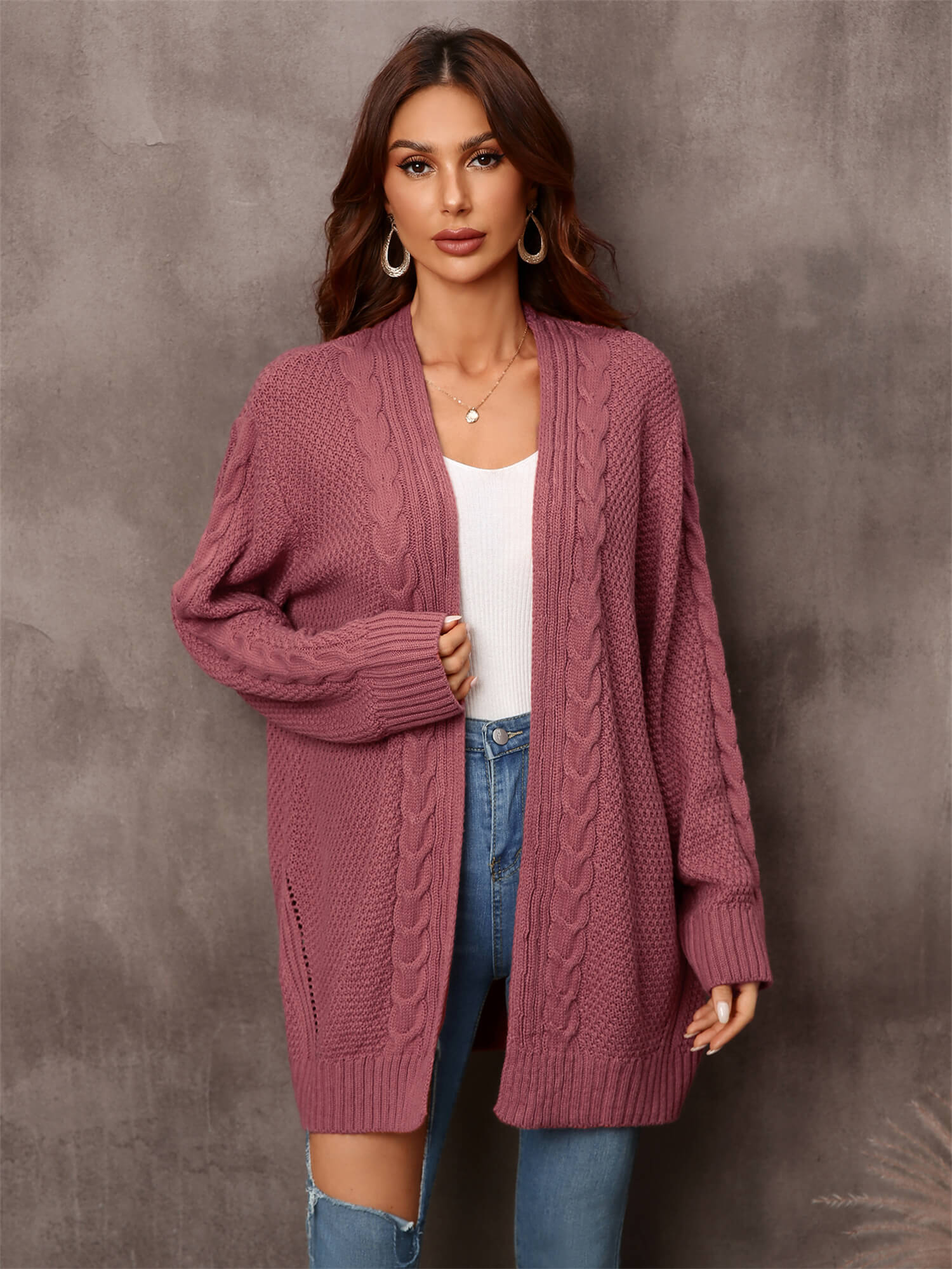 Warm Fall Mixed Knit Open Front Longline Cardigan