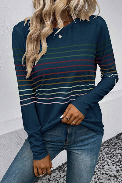 Striped Round Neck Long Sleeve T-Shirt