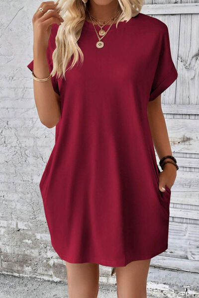 Pocketed Round Neck Short Sleeve Dress