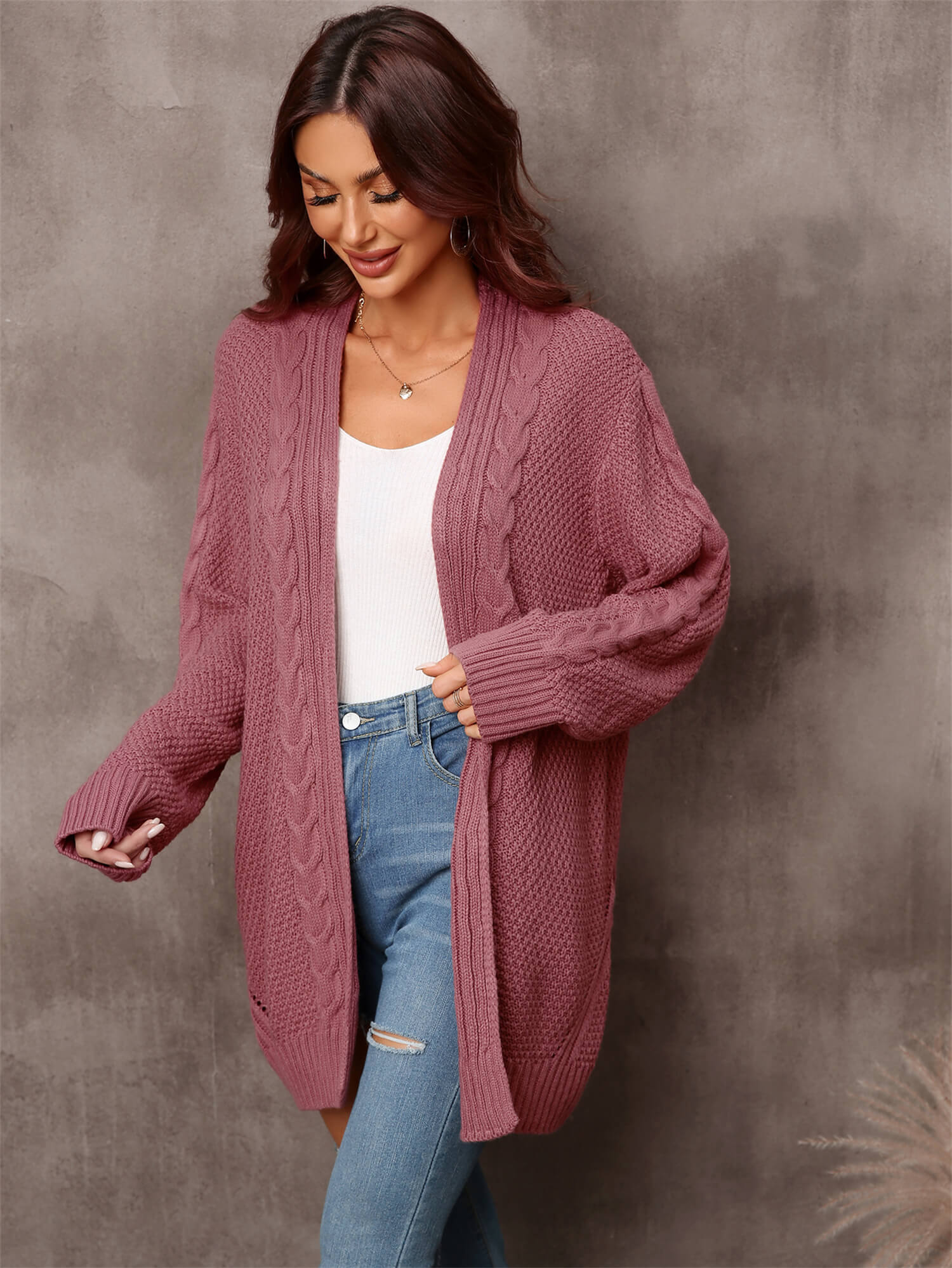 Warm Fall Mixed Knit Open Front Longline Cardigan